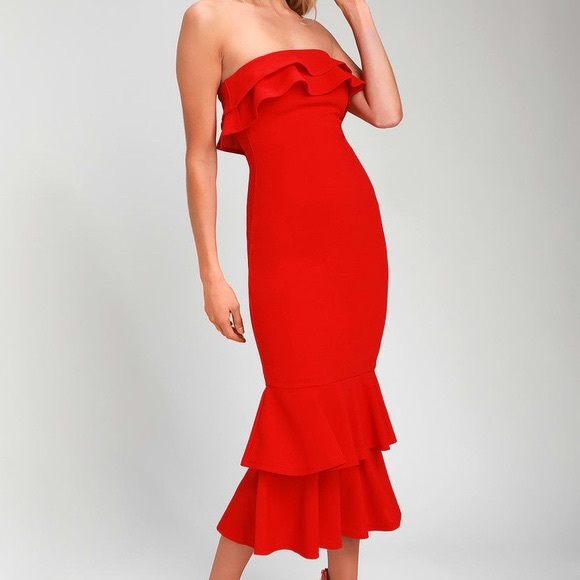 Glam red midi dress lulus - Picture 2 of 4